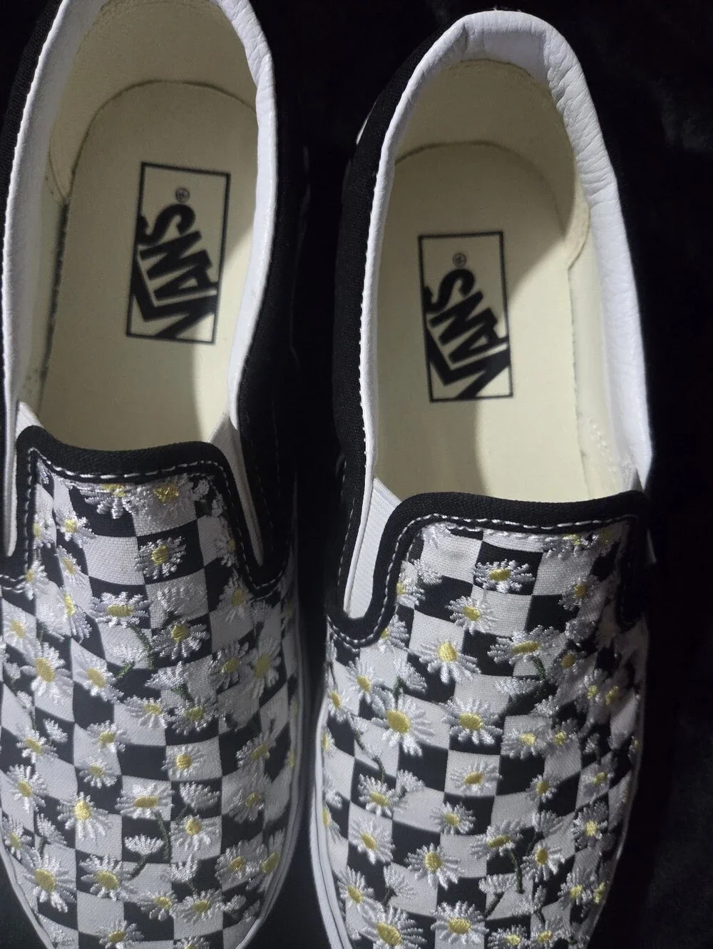 Platform Checkered Vans With Daisy Embroidery